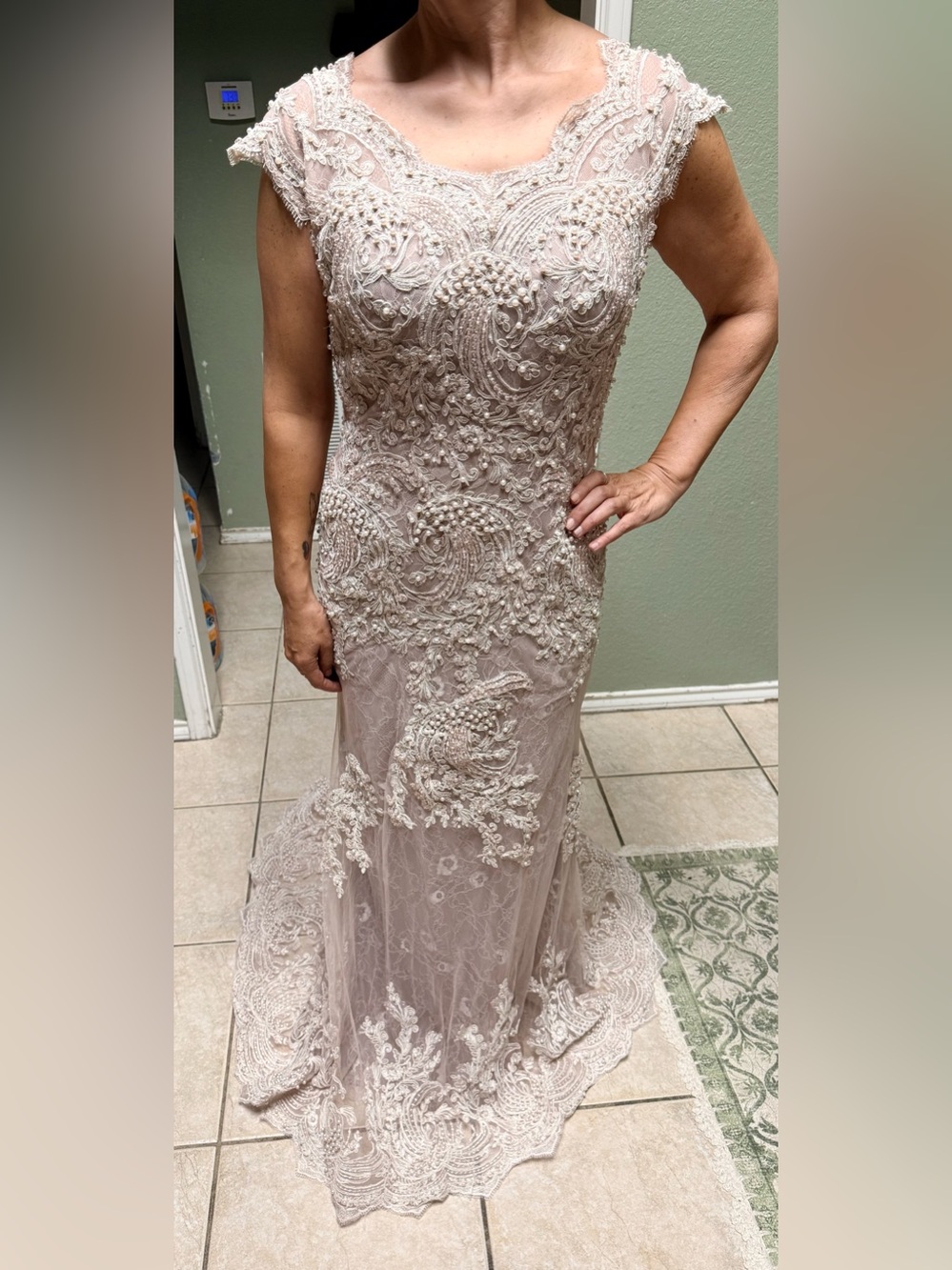 NWT gls by Gloria Elegant Lace Beaded Evening Gown in Blush